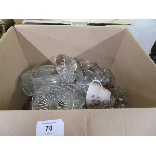 70 - Two boxes of assorted glassware