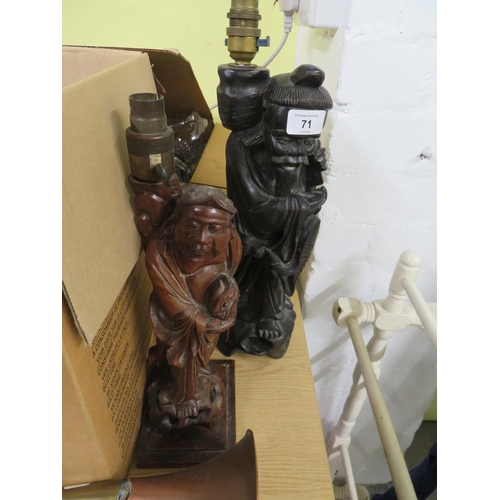 71 - Two wooden carved Chinese table lamps in the form of figures