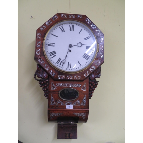 77 - Quality wooden drop dial clock with 
Roman numeral dial, mother of pearl inlay, octagonal surround