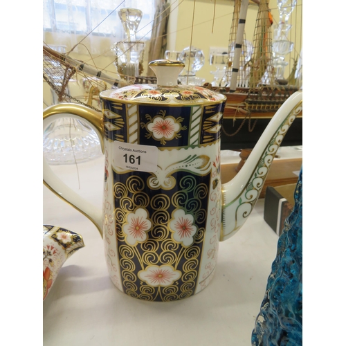 161 - Royal Crown Derby coffee pot, sugar & cream