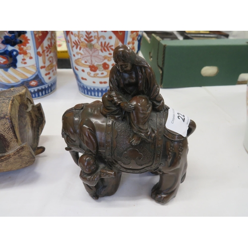 22 - Japanese figure riding an elephant cold painted spelter