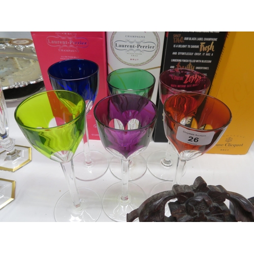 26 - Set of six Baccarat coloured hock glasses