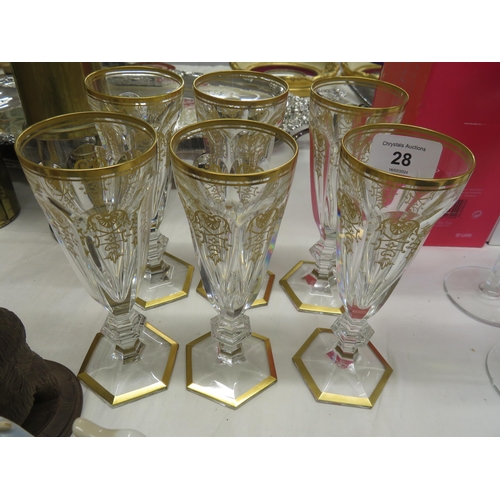 28 - Good quality Baccarat champagne flutes with gilt decoration