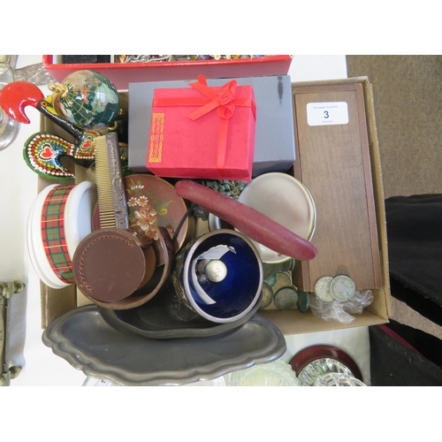 3 - A box of ornaments and knick knacks  etc