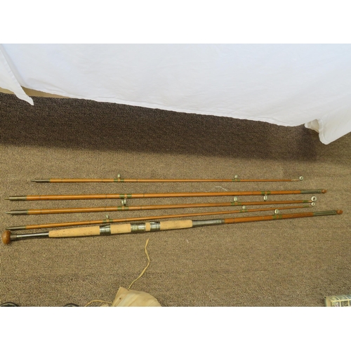 37 - A four piece green heart 12 foot salmon fly rod including spare tip