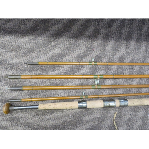 37 - A four piece green heart 12 foot salmon fly rod including spare tip