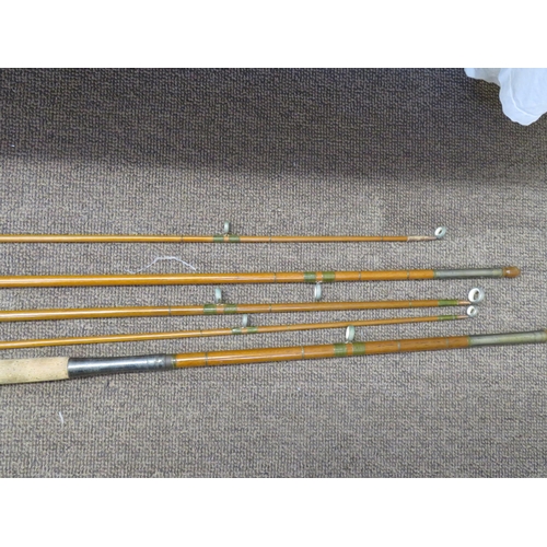 37 - A four piece green heart 12 foot salmon fly rod including spare tip