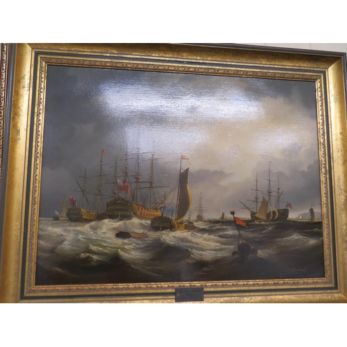 49 - J L Chapman, off Folkstone in 1780, oil on canvas, signed, 18 x 24 ins approx.