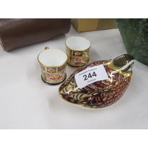 244 - Royal Crown Derby Partridge and two miniature cups