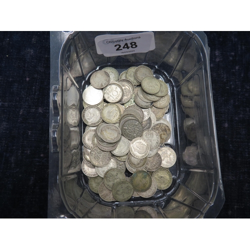 248 - 100 x silver threepence's coins (Victoria to George VI) - wt. 139 grams