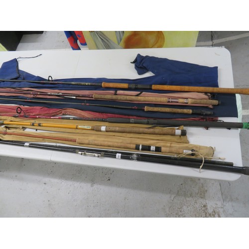 147 - Good collection of seven fishing rods including Abu, Taylor Johnson, Bruce & Walker etc, mostly all ... 