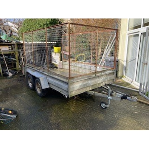 65 - Galvanized caged twin axel trailer with lights 
3m X 1.9m bed, new jockey wheel fitted