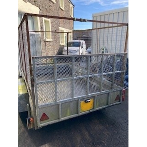 65 - Galvanized caged twin axel trailer with lights 
3m X 1.9m bed, new jockey wheel fitted