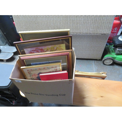 104 - Box of assorted pictures, books etc