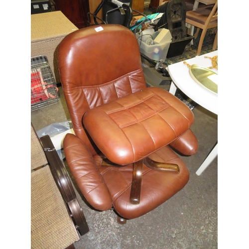 27 - Brown leather Stressless style chair with matching footstool