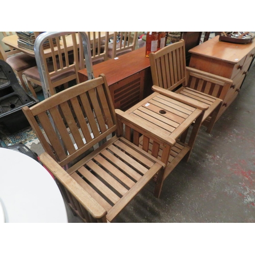 29 - Wooden garden seat with two seats and central table