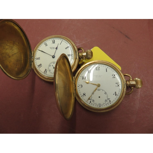 61 - Two gold plated top winding Hunter pocket watches one Waltham