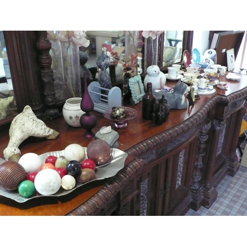 2 - Ornaments including animals, cabinet cups and saucers and orbs