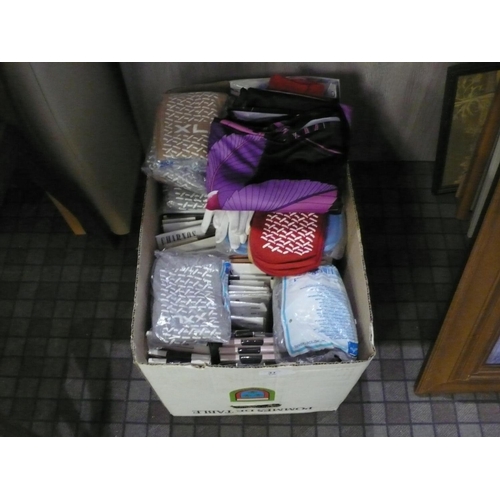 31 - Box of assorted socks, tights, scarves etc