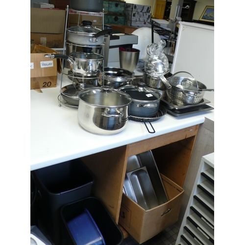 46 - Large collection of good stainless steel pans and trays