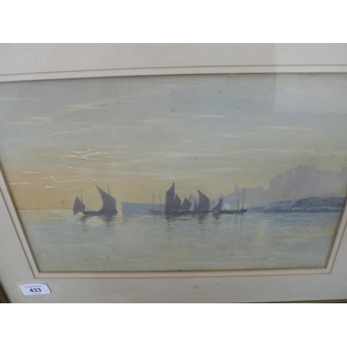 433 - EAB, Fishing Boats Coming Home : Peel, watercolour, signed initials, 10x15ins