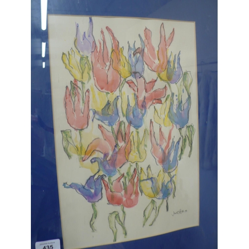 435 - Judi Rivlin, Tulips with attitude, watercolour and pencil, signed, 14x11ins