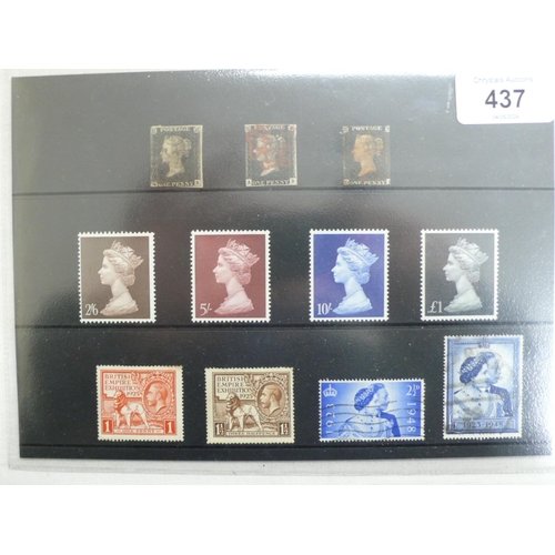 437 - Three Victorian Penny Blacks and other stamps