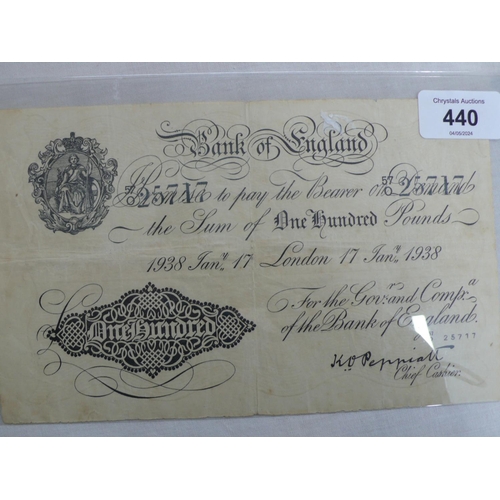 440 - 1938 White £100 note, Peppiatt (forgery)