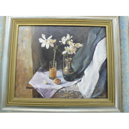 478 - K. Seuprneb(?), Still life flowers in a vase, oil on canvas, signed, 10x12ins