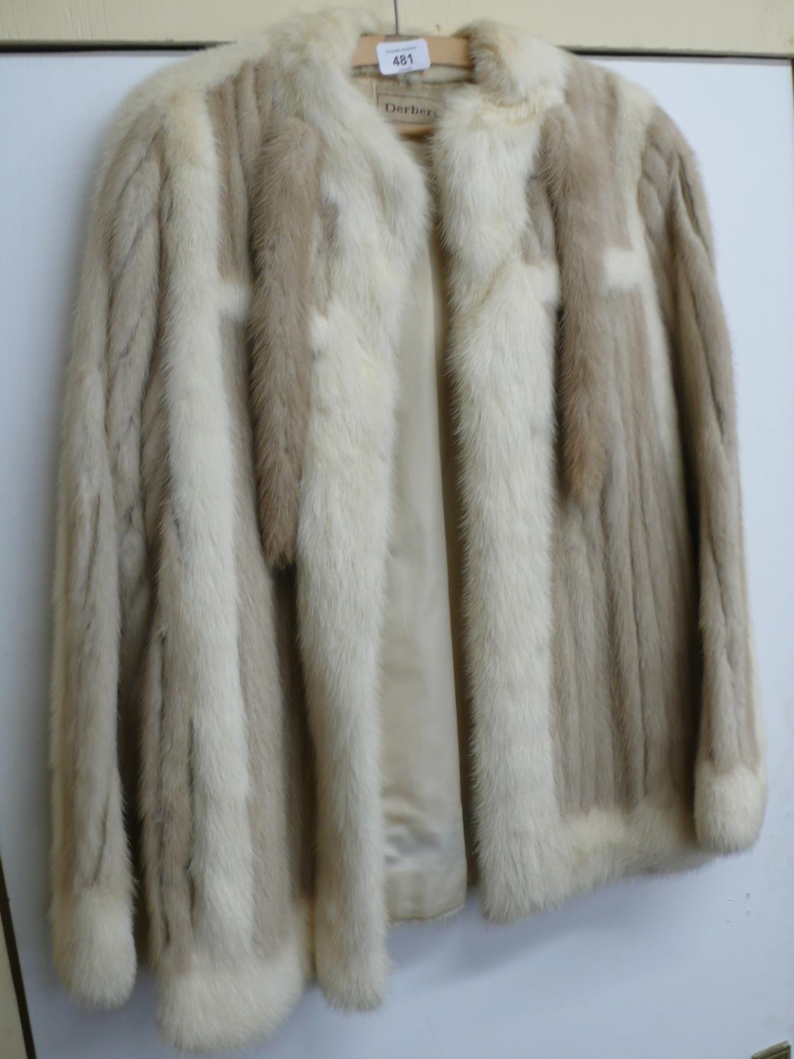 Striped Derber mink jacket, white and pale brown fur, medium