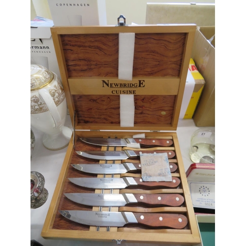 62 - Set of Newbridge cuisine steak knives, boxed plus fish eaters