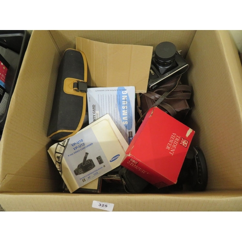 325 - Box of cameras, audio equipment etc