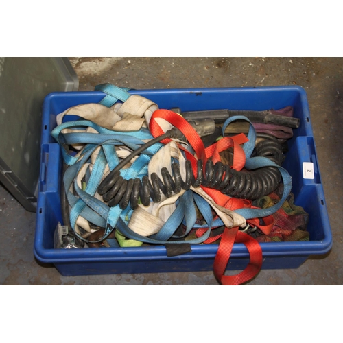 2 - Box of ratchet straps, shackles and tow lines