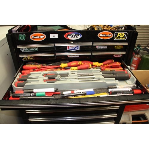 26 - Ten section Snap-On tool cabinet plus contents