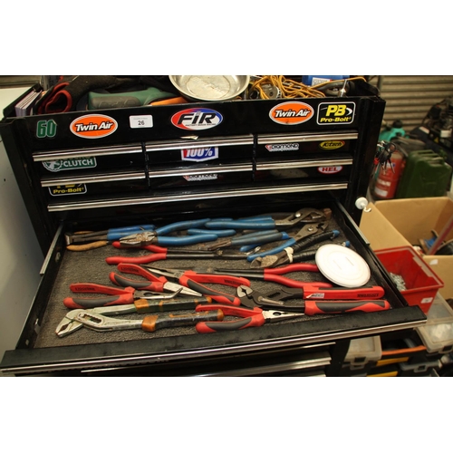 26 - Ten section Snap-On tool cabinet plus contents