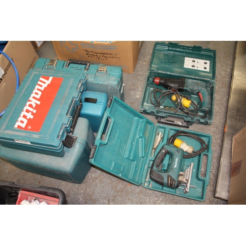 30 - Makita tool boxes containing various items including circular saw, drills, jig-saw, and drill set