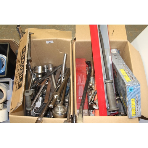 42 - Two boxes of assorted heavy duty tools
