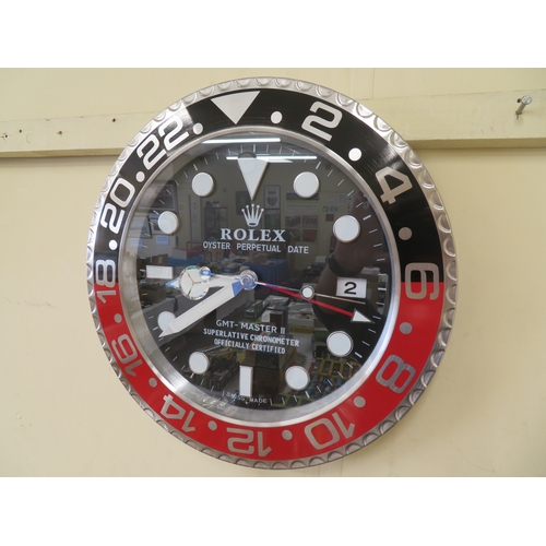 123 - Wall clock in the form of a Rolex GMT Master II - Coke style bezel with date aperture
