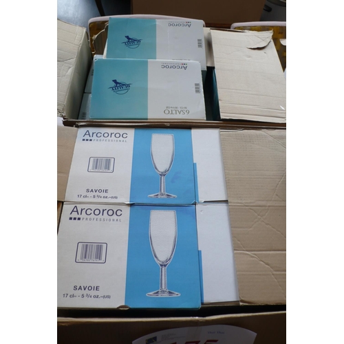 180 - Twenty-four Arcoroc tulip cocktail glasses plus two boxes of martini glasses