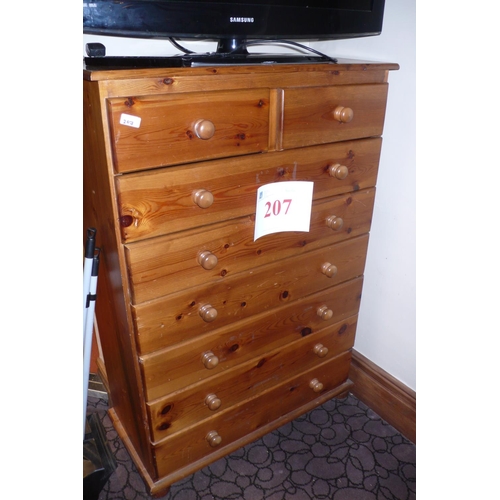 207 - Pine chest of six long and two short drawers