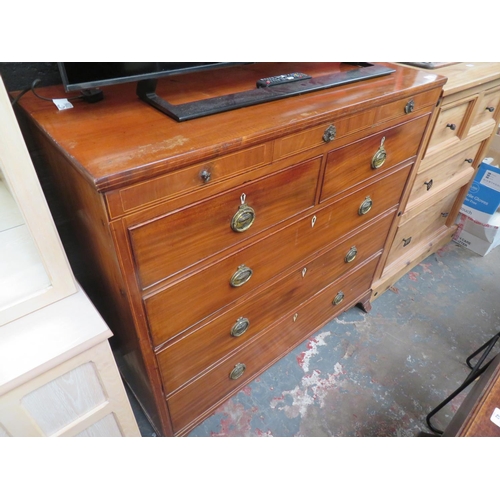 8 - Chest of three long and two short drawers with brass swing handles