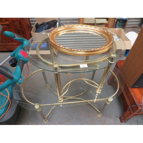 84 - Two brass and glass tables plus a small mirror