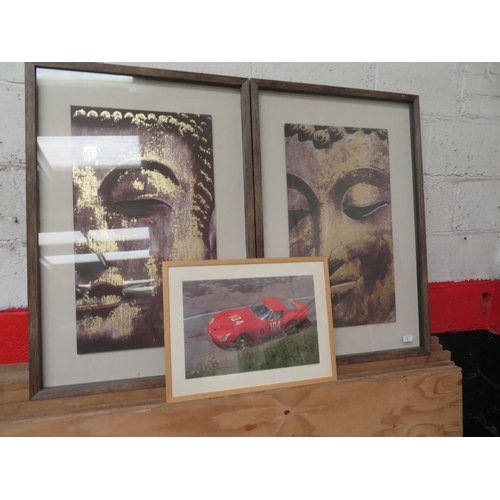 270 - Two large pictures depicting face of Buddha plus picture of Ferrari GTO