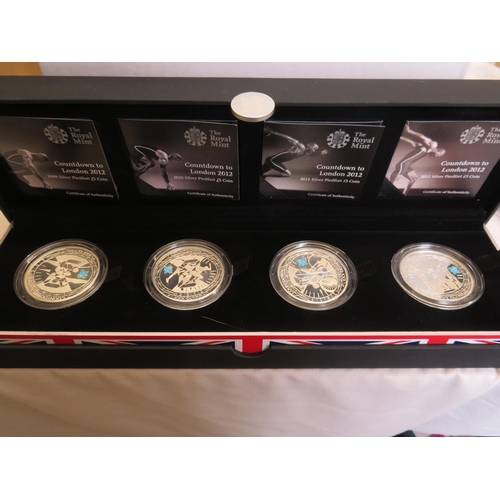 354 - Mixed Piedfort and silver proof £5 crown, 2012 Olympics, some four coin sets