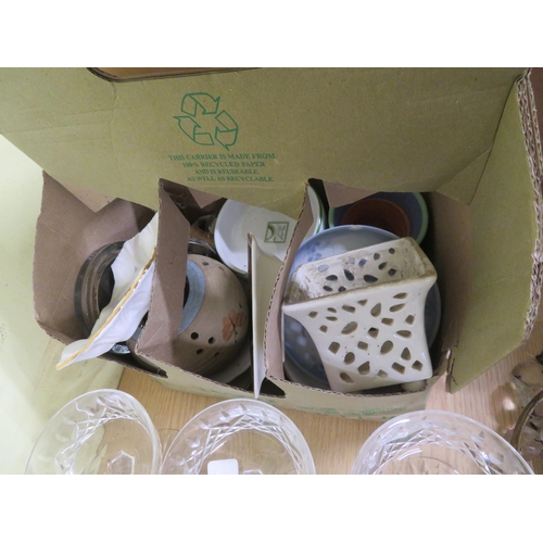 374 - Two boxes of glassware and crockery