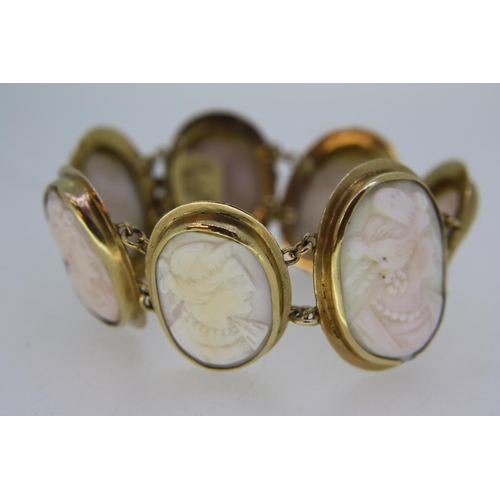 456 - A possibly gold framed cameo bracelet, possibly Victorian