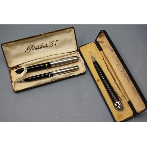 478 - A Parker 51 fountain pen and pencil plus Ronson lighter pen