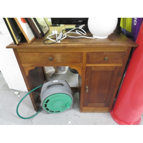 105 - Hardwood Art Deco type desk with cupboard and two drawers