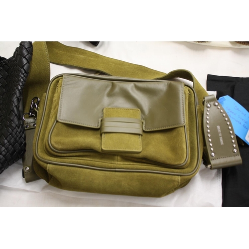 56 - Sandie green suede shoulder bag in excellent condition with dust bag