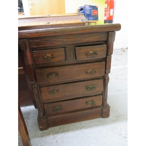 120 - Sewing box on legs with sewing accessories plus a miniature chest of drawers containing cutlery